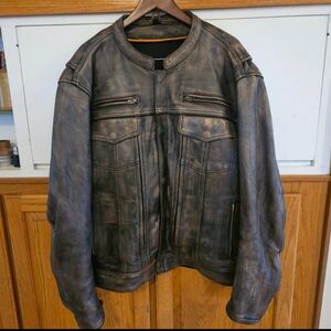 Men's Distressed Leather Bomber Jacket - Brown